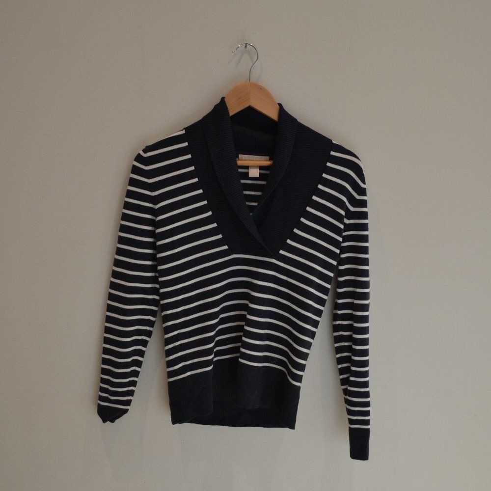 Banana Republic Size XS Navy Blue and White Striped Sweater